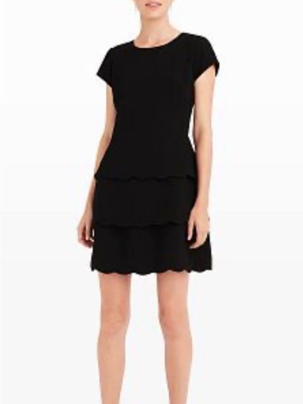 Club Monaco Black Short-Sleeve Tiered Scallop Dress